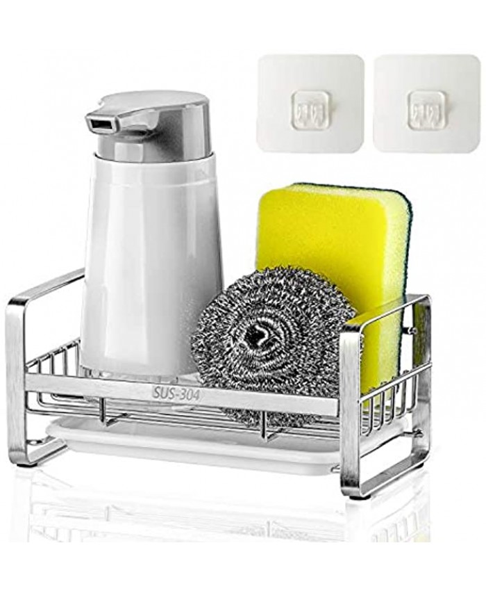 JiangWaveT Sponge Holder,SUS304 Stainless Steel Rust Proof Soap Holder for Kitchen Sink ,Kitchen Sink Organizer Sink Caddy Sink Tray Drainer Rack with Removable Tray