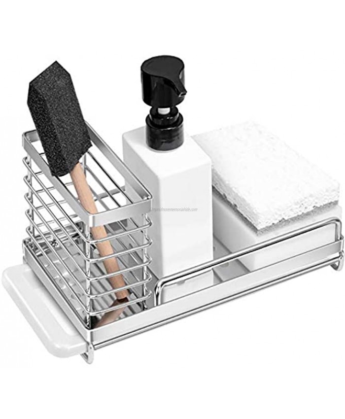 Orimade Sink Caddy Organizer with Drain Pan Kitchen Countertop Dish Sponge Brush Soap Holder SUS304 Stainless Steel