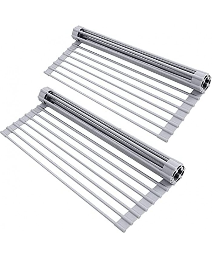 Over Sink Dish Drying Rack Ohuhu 2 Pack Roll Up Dish Drying Rack 17 L x 13 W Multipurpose Roll-Up Dish Racks Kitchen Sink Drying Rack Silicone Coated Steel Dish Drainer for Kitchen Counter