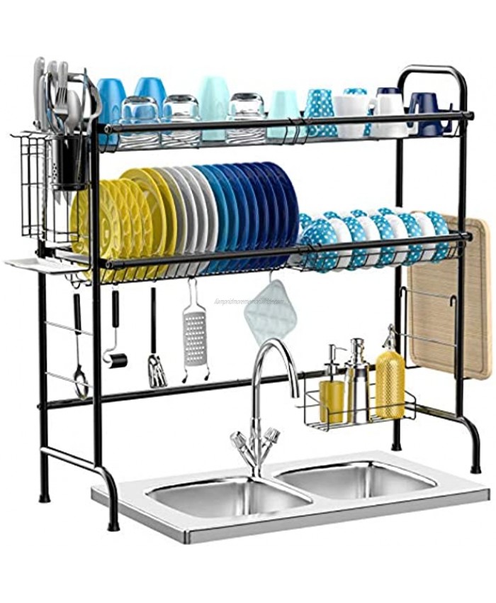 Over The Sink Dish Rack iSPECLE Large Stainless Steel 2 Tier Dish Drying Rack Shelf Over Sink Keeps Kitchen Organized Black