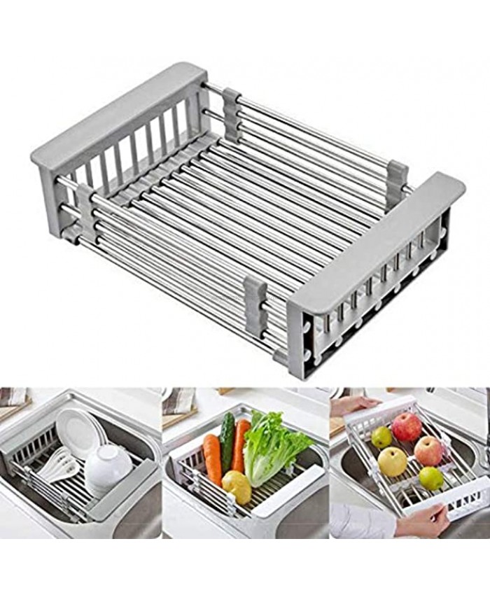 Retractable Stainless Steel Sink Strainer Drain,Telescopic Drain Basket with Adjustable Armrest Kitchen Rack Drain Basket Over The Sink Dish Drying Rack.