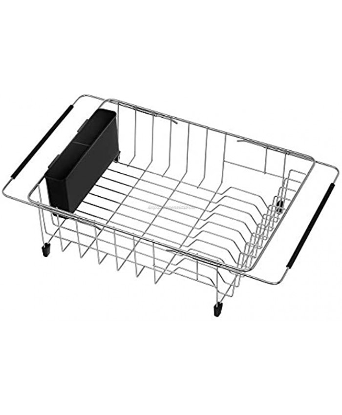 SANNO Large Expandable Dish Drying Rack with Removable Utensil Silverware Holder,Deep Large Dish Rack Over The Sink in Sink On Counter,Dish Drainers Stainless Steel