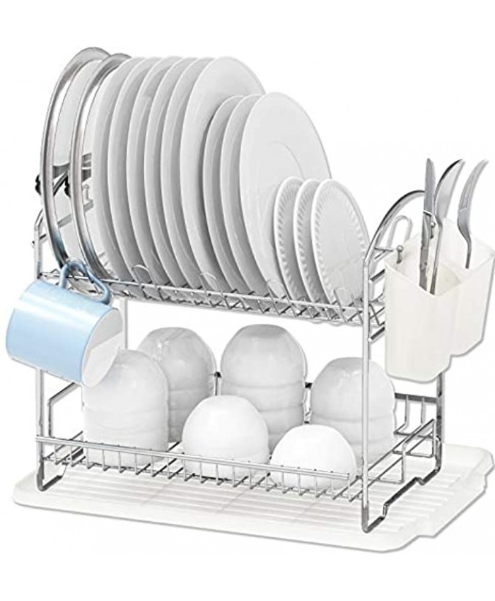 Simple Houseware 2-Tier Dish Rack with Drainboard Chrome