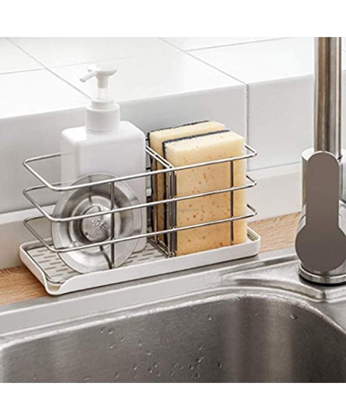 Sponge Holder for Sink Stainless Steel Kitchen Sink Sponge Holder with Extra Strong Adhesive Rust Proof Dish Brush Holder & Dish Sponge Holder Solid Sponge Caddy Sink Organizer