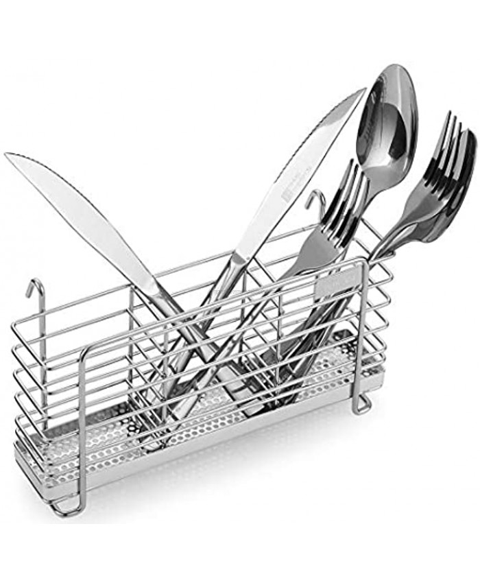 Sturdy 304 Stainless Steel Utensil Drying Rack Basket Holder with Hooks 3 Divided Compartments Rust Proof No Drilling