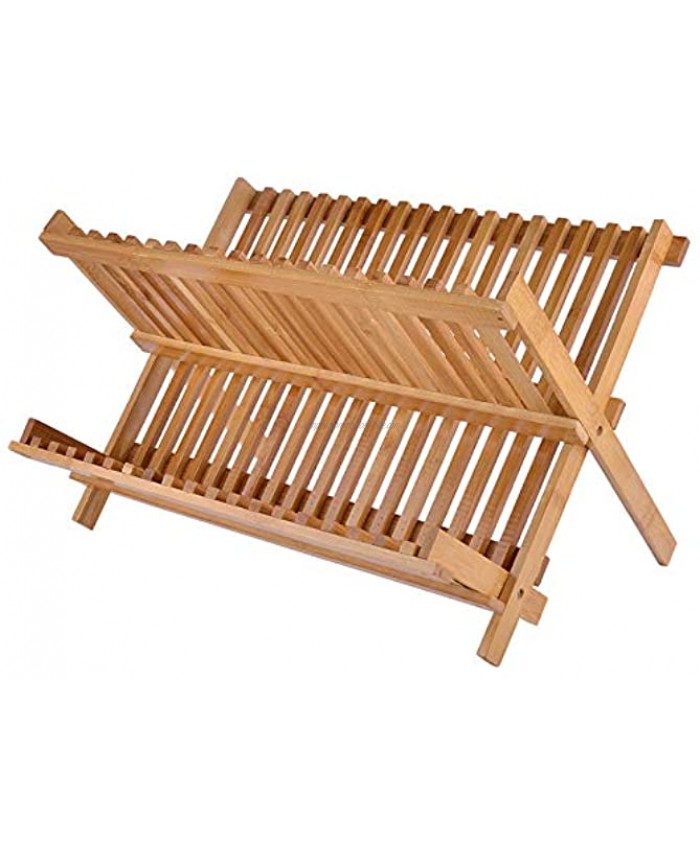 SZUAH Bamboo Dish Drying Rack Collapsible Dish Drainer Foldable Dish Rack Bamboo Plate Rack by 100% Natural Bamboo 17.5 x 13 x 9.6 …