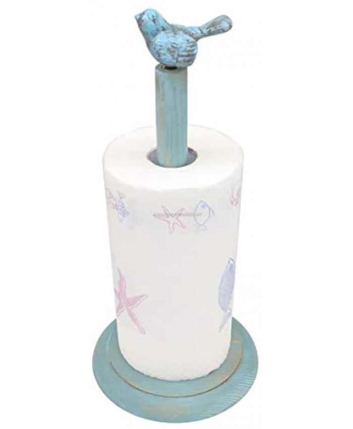 Bird Design Wood Paper Towel Holder Stand Up Paper Towel Holder Easy One-Handed Tear Kitchen Paper Towel Dispenser with Weighted Base for Standard Paper Towel Rolls Turquoise