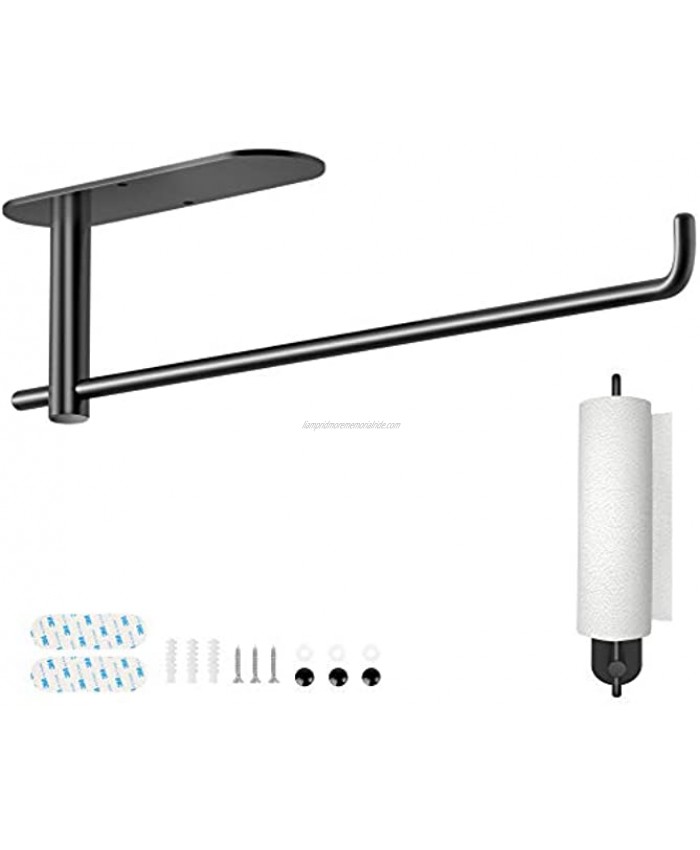 Black Paper Towel Holder Self Adhesive or Drilling Under Cabinet Paper Towel Holder Hang or Stand for Jumbo Rolls Stainless Steel Paper Towel Holder Wall Mount for Kitchen Cabinets Bathroom…