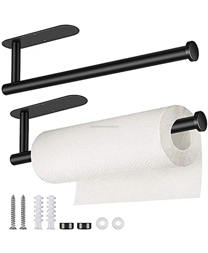 Cuteadoy Paper Towel Holder,Paper Towels Rolls Self-Adhesive Under Cabinet,Both Available in Adhesive and Screws for Kitchen Bathroom Countertop Black，2PCS