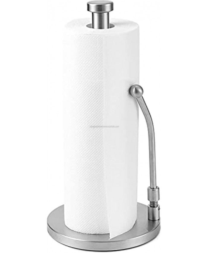 Easy Tear Paper Towel Holder Countertop Stainless Steel Paper Towel Holder Standing Weighted Paper Towel Holders Counter with an Adjustable Spring Arm Upright Vertical Paper Towels Organizer