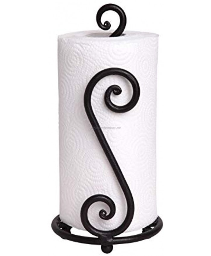 Fancy Paper Towel Holder Stand | Black Stylish Wrought Iron | Classic Decorative Countertop Authentic Rod Metal Hand Forged Stand Up Holder | Easy One-Handed Tear | Handmade Crafted by RTZEN-Décor