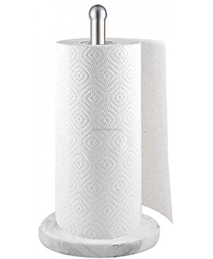 Heavy Marble Base Paper Towel Holder Paper Towel Holder Countertop for Kitchen Heavy Base Double Fastening Paper Towel Dispenser with Weighted Anti-Skid Base and Elegant Handle White