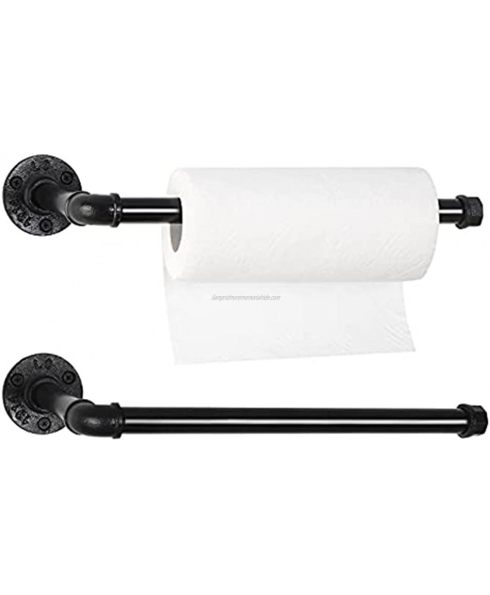 LIANTRAL Paper Towel Holder Wall Mount Set of 2 Black Industrial Iron Pipe Kitchen Paper Towel Roll Holder Rack 13 Inch