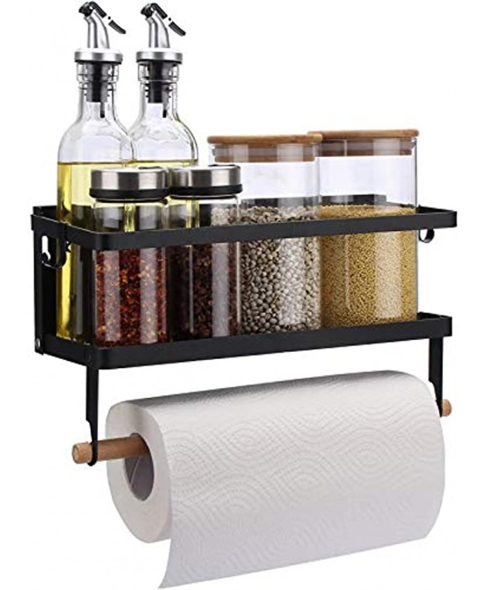 Magnetic Fridge Organizer Paper Towel Holder Kitchen Rack Rustproof Spice Jars Rack with 2 Removable Mobile Hooks Black