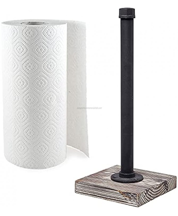 MyGift Industrial Pipe Design Paper Towel Roll Dispenser with Torched Wood Base
