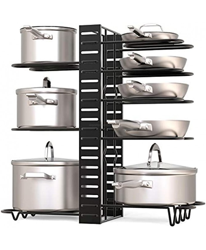 GeekDigg Pot Rack Organizer under Cabinet 3 DIY Methods Height and Position are Adjustable 8+ Pots Lid Holder Black Metal Kitchen Pantry Cookware Organizer Upgraded Version