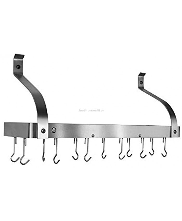 Handcrafted 36 Deep Bookshelf Wall Rack w Curved Arm and 12 Hooks Stainless Steel