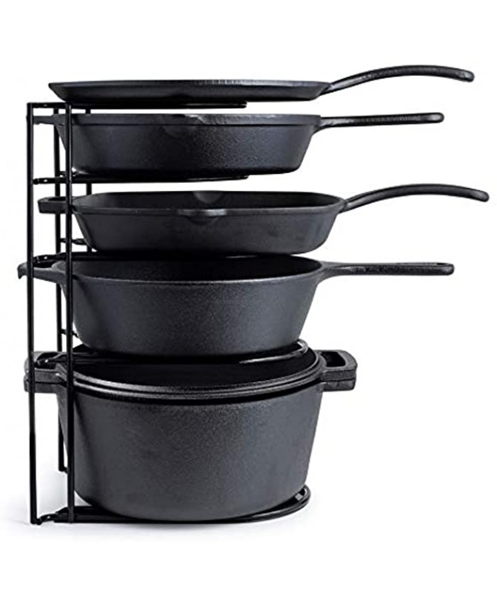 Heavy Duty Pan Organizer Extra Large 5 Tier Rack Holds Cast Iron Skillets Dutch Oven Griddles Durable Steel Construction Space Saving Kitchen Storage No Assembly Required- Black 15.4-inch