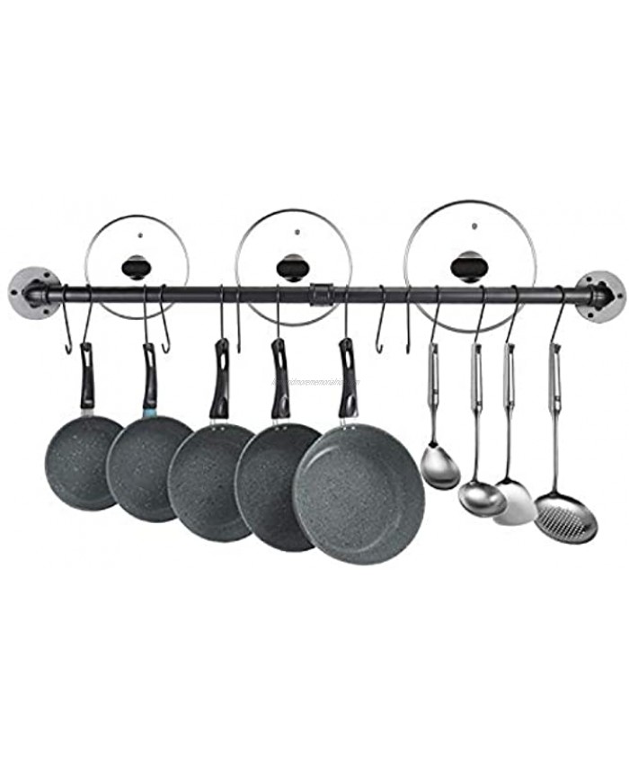 Homtone Pot Rack Pots and Pans Wall Mounted Rail with 14 Detachable S Hooks Kitchen Utensil Hanger Organizer Black 39 inch