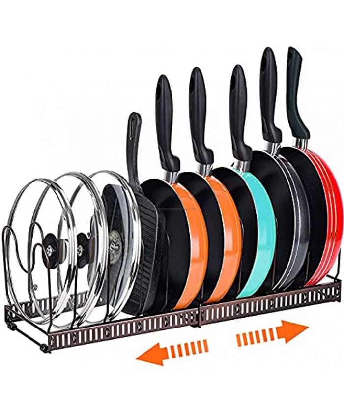 JANFOUR Pot Rack Organizer Expandable Pans Pots Lid Organizer Rack Holder Pans Pots Lid Organizer For Kitchen Cabinet Pantry Bakeware with 10 Adjustable Compartments