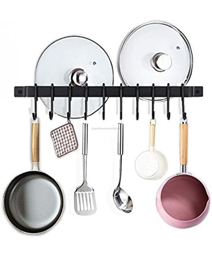 Jucoan 17 Inches Kitchen Rail with 10 Removable Hooks Wall Mounted Utensil Hanging Rail Rustic Iron Pot Pan Lid Hanger Organizer Black