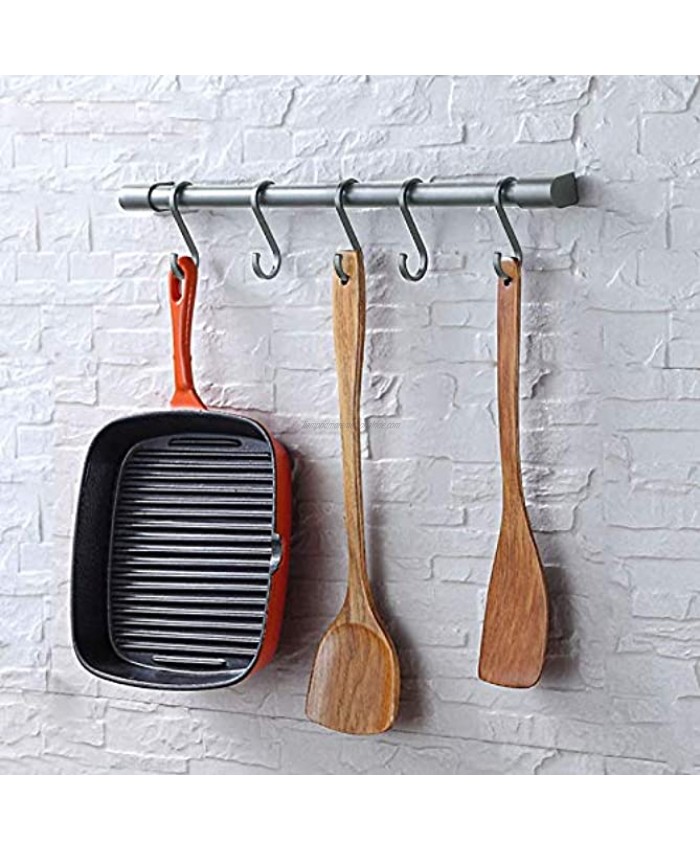 KAIYING Kitchen Pots and Pans Hanging Rack with Removable S Hooks Utensil Hanger Rod Hooks for Mugs Wall Mounted Kitchen Rail Organizer Aluminum,Gray-5 Hooks