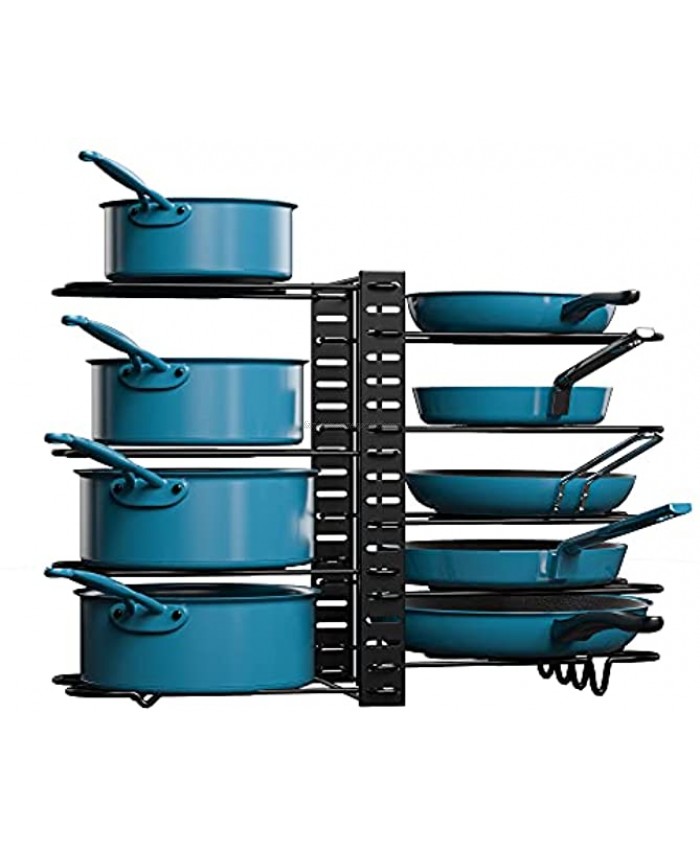 Lunale Pot and Pan Organizer Rack for Cabinet，Adjustable 8 Tiers Pans Pots Lid Organizer Rack Holder with 3 DIY Methods，Hanger Stacker Organizer Stand for Kitchen Counter and Cabinet