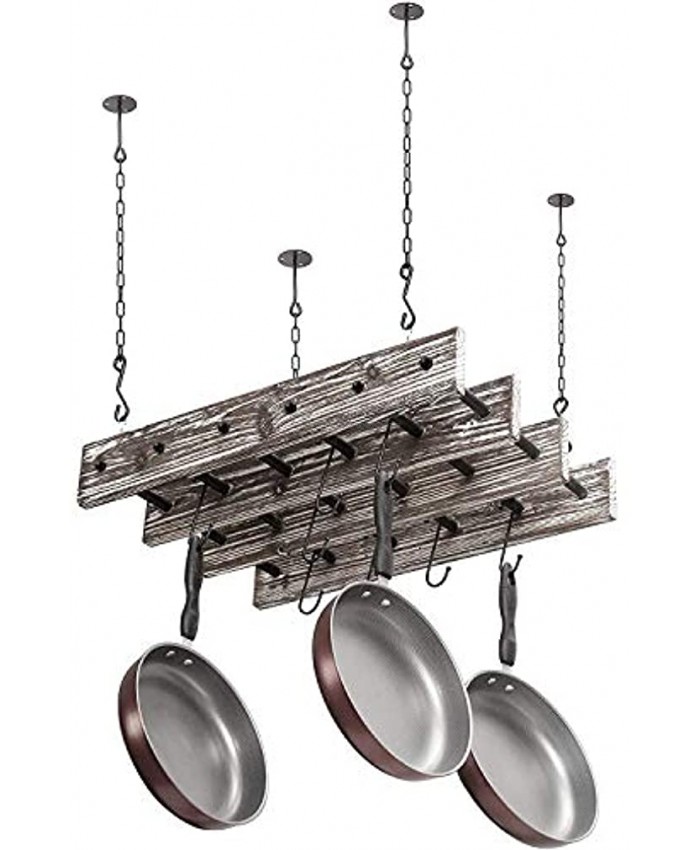 MyGift 8-Hook Ceiling Mounted Pipe & Torched Wood Hanging Pot Rack