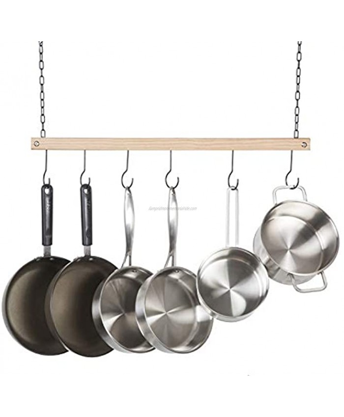 Soduku Pot and Pan Rack Organizer Ceiling Mounted Single Wooden Cookware Hanger with 6 Hooks for Pot Pans Utensils