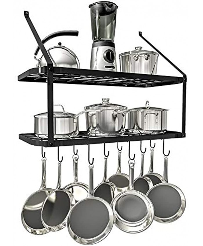 Vdomus shelf pot rack wall mounted pan hanging racks 2 tire black