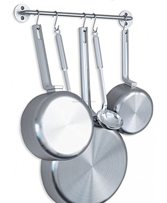 WALLNITURE Gourmet Kitchen Pot Pan Lid Rack with Hooks Steel Silver 16 Inch