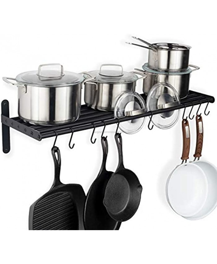 Wallniture Lyon Kitchen Organization Wall Shelf for Pots and Pans Set and with 10 S Hooks for Hanging Metal Frosty Black