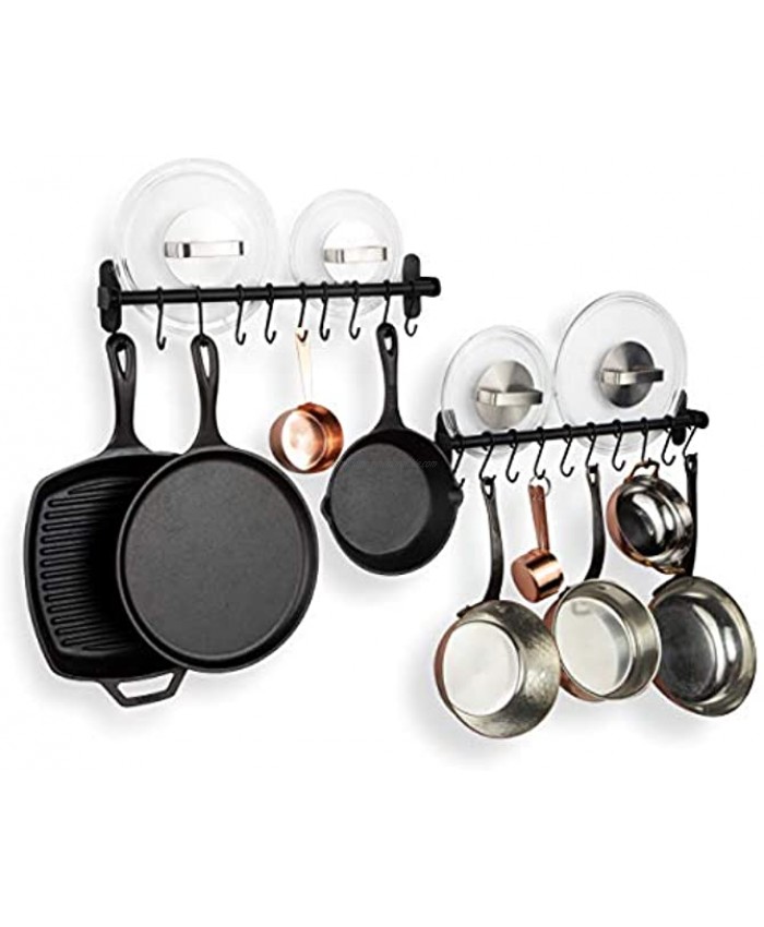 Wallniture Lyon Kitchen Rail with 20 Utensil Holder S Hooks for Hanging Pots and Pans Set of 2 17 Frosty Black