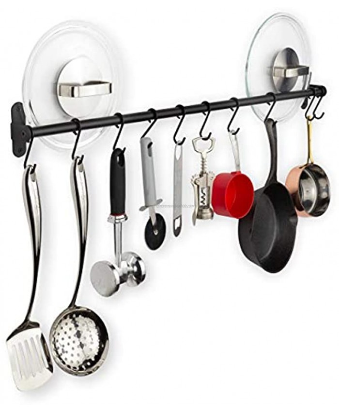 Wallniture Lyon Steel 32'' Wall Mounted Kitchen Rail with 10 Hooks for Hanging Pots and Pans Pantry Organization and Storage Black Utensil Holder