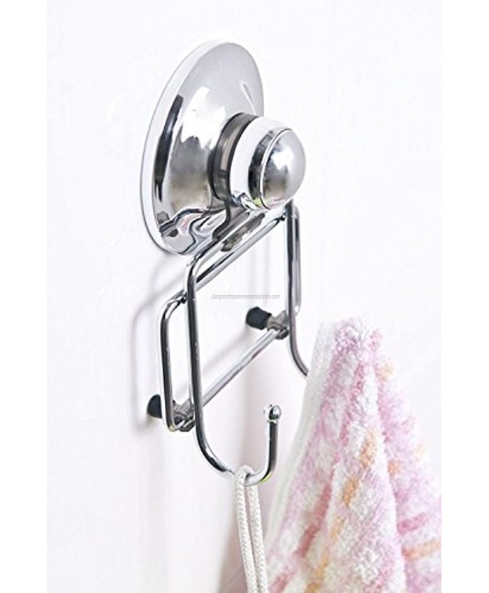 EZee Stick Suction Cup Hook Holder Super Suction Double Hook Chrome Finish Easy Push-Button Installation