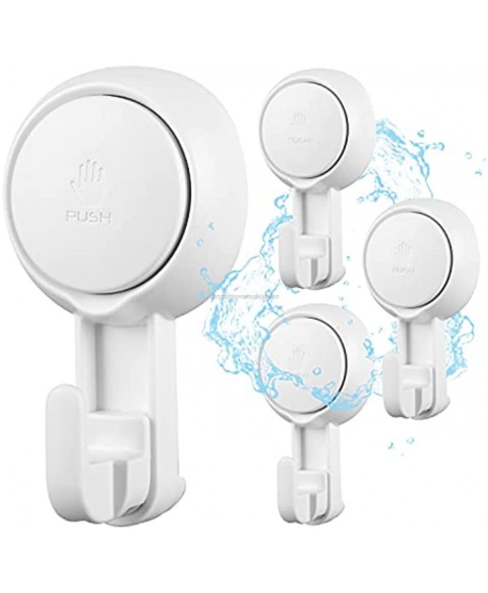 Suction Hooks Powerful Vacuum Suction Cup Hooks Heavy Duty Vacuum Suction Cups Large Waterproof Removable Wall Suction Cups with Hooks for Kitchen Towel Robe Loofah White & Plastic 4 Pack