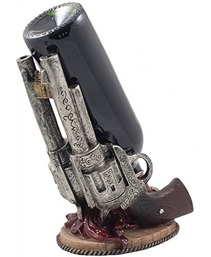 Classic Country Western Six-shooter Pistols Wine Bottle Holder Statue in Vintage Wild West Home Decor Sculptures As Decorative Tabletop Wine Racks & Display Stands or Rustic Gifts for Cowboys