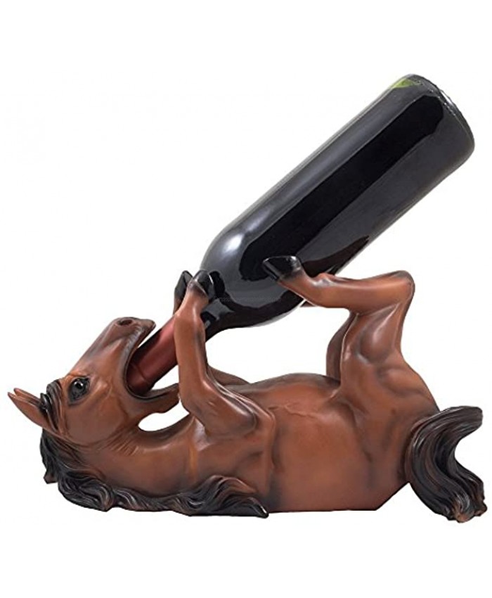 Drinking Chestnut Stallion Wine Bottle Holder Statue in Decorative Tabletop Wine Racks & Display Stands for Country Farm Kitchen Table Centerpieces or Western Brown Horse Decor As Gifts for Farmers