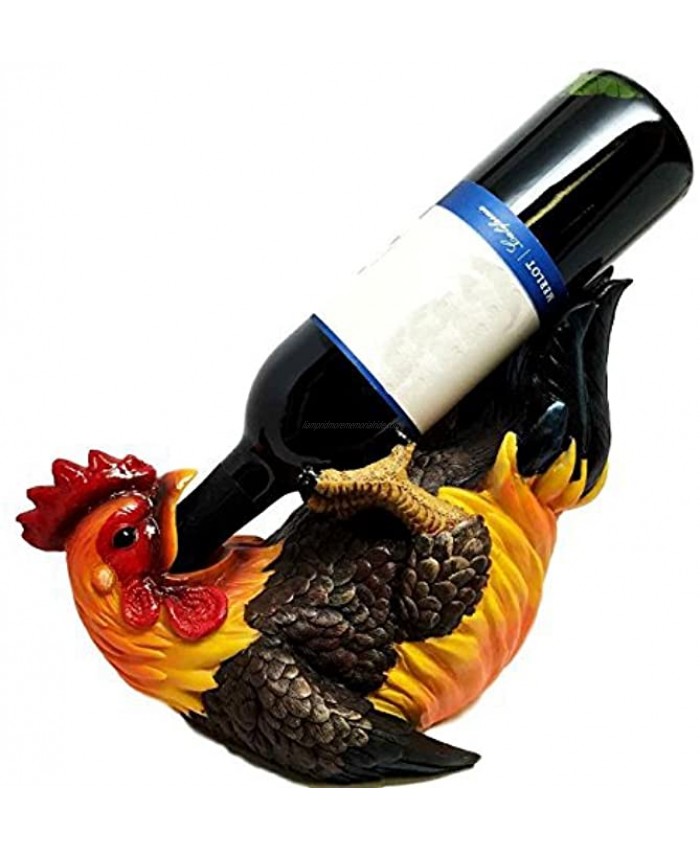 Ebros Country Farm Morning Sunshine Rooster Wine Holder Figurine 10.5 Long Chicken Hen Poultry Decor Bar Wine Cellar