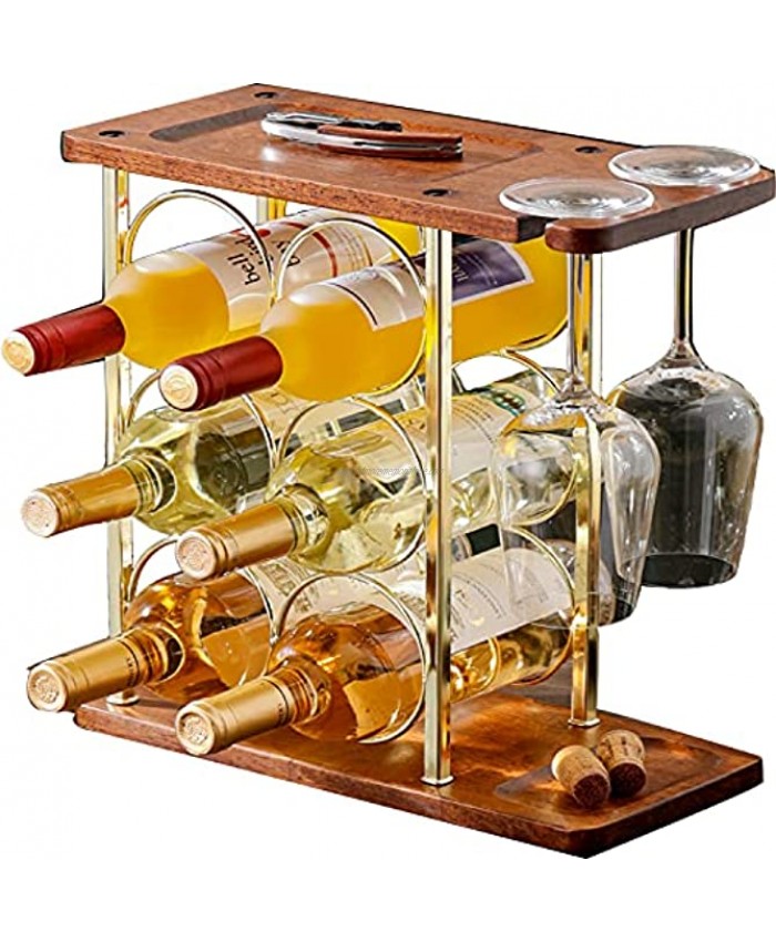 Fadak Wine Rack with Glass Stand Countertop Wine Rack Wooden Wine Rack with Trays Perfect Home Decor & Kitchen Storage Rack etc.Accommodates 6 Bottles and 2 Glasses