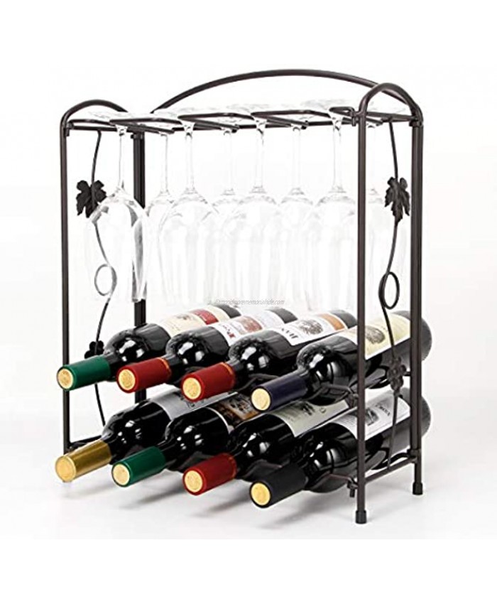 HoroM Tabletop Wine Glass Rack Foldable Metal Wine Bottle Holder for 4 or 8 Bottles and 8 Wine Glasses Easy Assembly