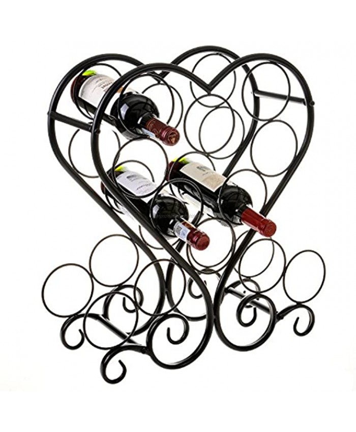 MyGift 12-Bottle Metal Heart-Shaped Countertop Wine Rack Holder with Scrollwork Design