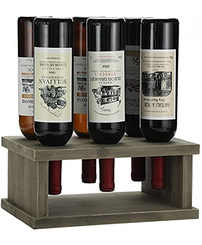 MyGift 6 Bottle Capacity Rustic Gray Reclaimed Style Wood Tabletop Wine Holder Bottle Rack Storage