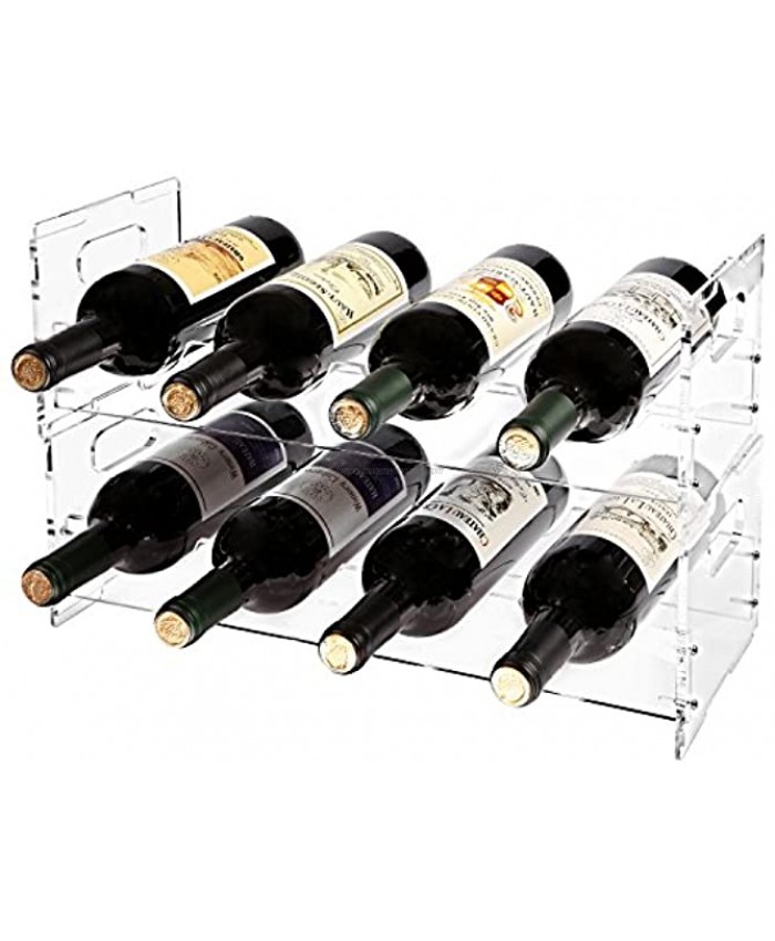 MyGift Set of 2 Premium Clear Acrylic Stackable Wine Racks with Cutout Handles Holds 8 Bottles