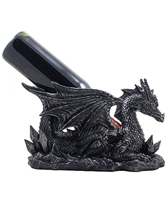 Mythical Guardian Dragon Wine Bottle Holder Statue in Metallic Look for Decorative Medieval and Gothic Decor for Home Bar Tabletop Wine Rack and Office Server Decorations Or Rec Room Gifts for Men