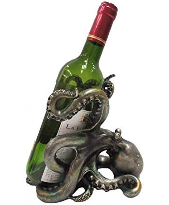 Pacific Giftware Rustic Silver Octopus Wine Holder 7.5 Inch Tall Tabletop Bar Counter Decorative Sculpture
