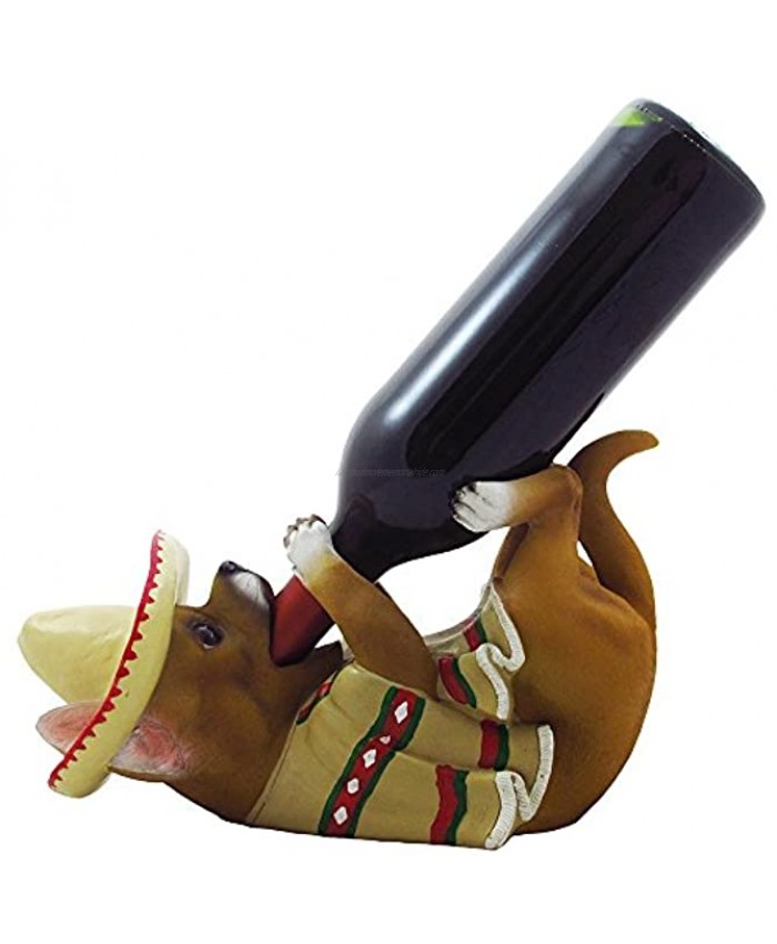 South of The Border Chihuahua Wine Bottle Holder Sculpture for Decorative Mexican & Southwest Bar Statues and Kitchen Decor Tabletop Wine Racks & Stands and Gifts for Dog Lovers