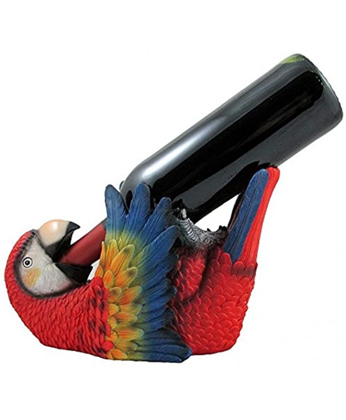 Tropical Parrot Wine Bottle Holder As a Display Stand Statue for Whimsical Beach Bar or Nautical Dining Room Tabletop Wine Rack Decor or Decorative Macaw and Bird Sculptures