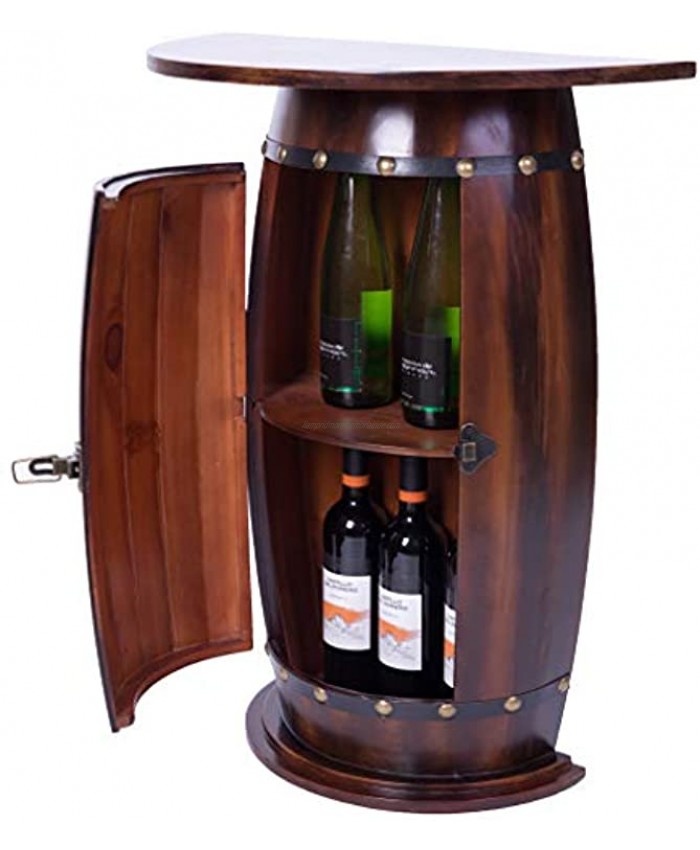 Vintiquewise Bar End Table Lockable Cabinet Wooden Wine Barrel Console 30 in. Tall Brown