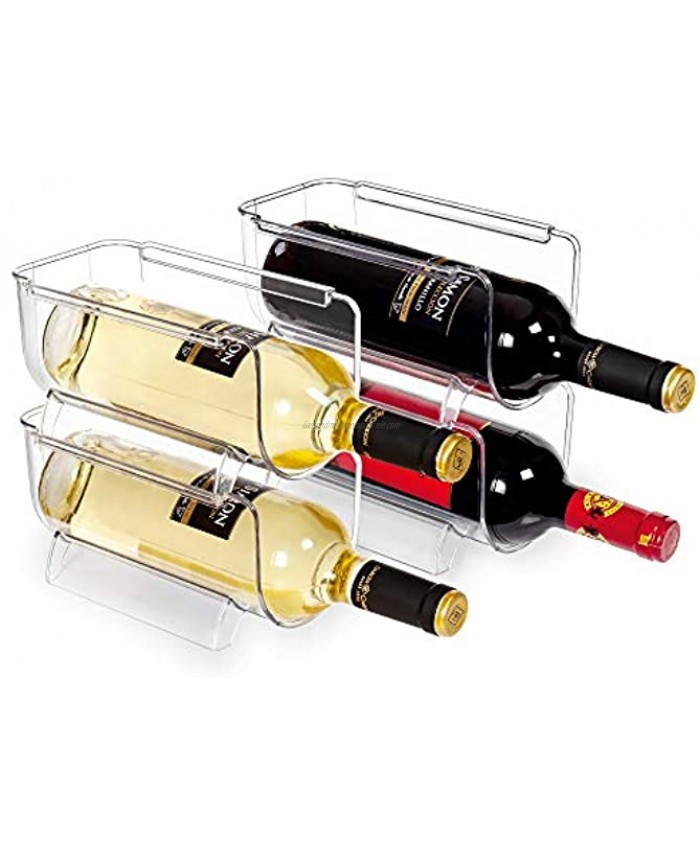 Vtopmart Refrigerator Wine and Water Bottle Holder 4Pack Stackable Plastic Wine Rack Storage Organizer for Fridge Cabinet Pantry Kitchen Countertops Clear
